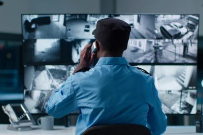 Opérateur de télésurveillance prévenant les forces de l'ordre d'un cambriolage en cours.